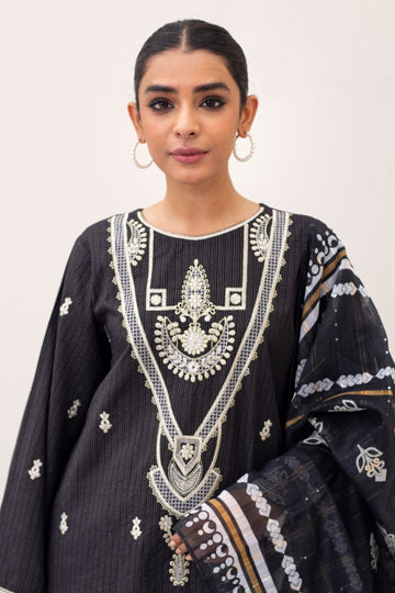 Zellbury Embroidered Shirt Shalwar Dupatta - Black - Lawn Suit-0190 Online Shopping